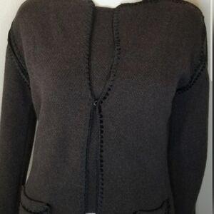 Authentic Chloe Chocolate Brown Cardigan with Stylish Center Trim